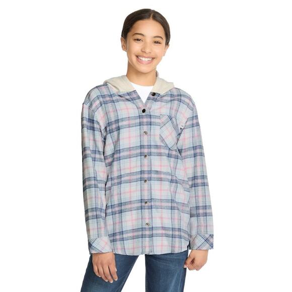 NWT Roxy Youth Girls Flannel Plaid Button Down Hoodie - Picture 1 of 8
